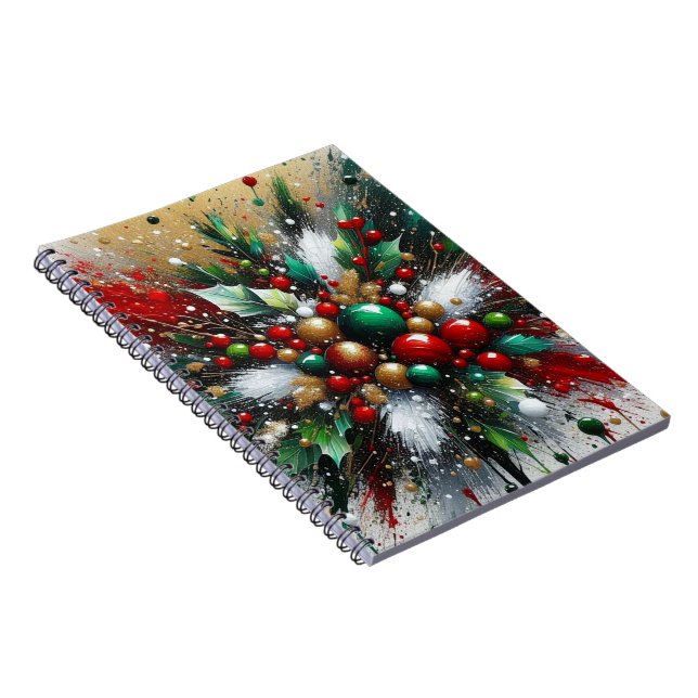 Christmas Splatter / White Bursts Spiral Notebook (Right Side)