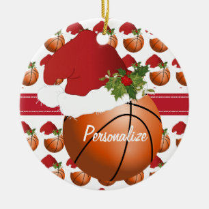 Christmas Sport Basketball Santa Hat Ceramic Tree Decoration
