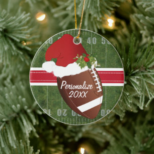 Christmas Sport Football Field Santa Hat Ceramic Tree Decoration