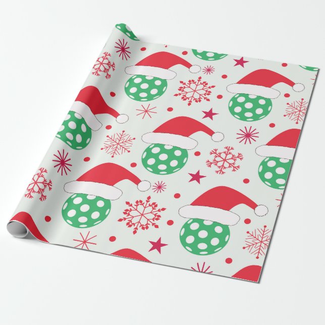 Christmas Sports Ball with Santa Hat Wrapping Paper (Unrolled)