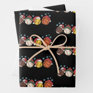 Christmas Sports Balls Lights Santa Family Sport Wrapping Paper Sheet