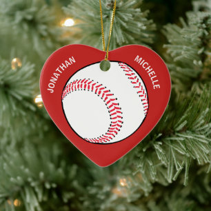 Christmas Sports Baseball Couple Monogram Names Ceramic Tree Decoration