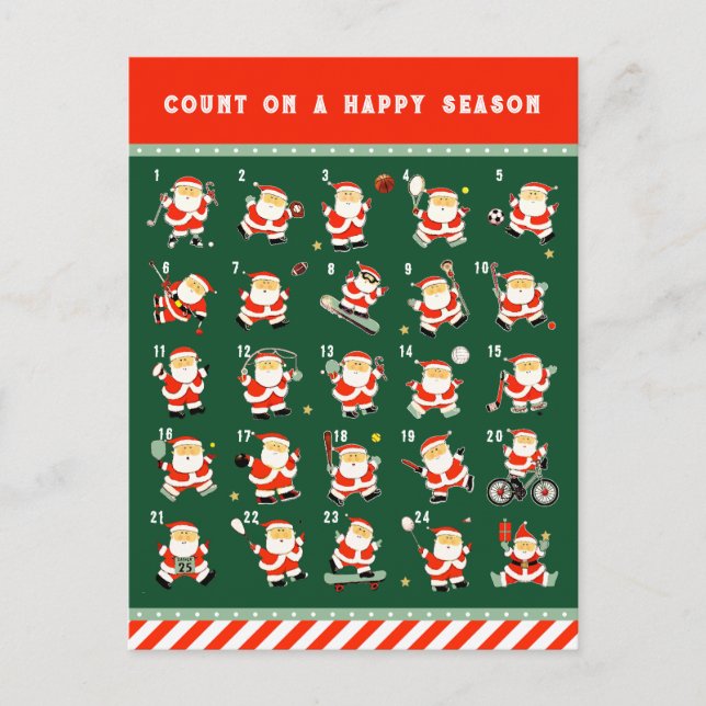 Christmas Sports Calendar Countdown Holiday Postcard (Front)