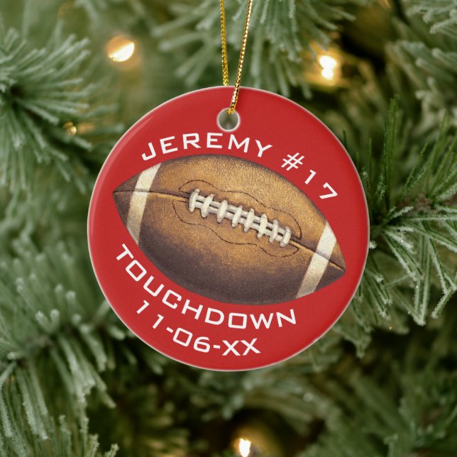Christmas Sports Football Red Touchdown Add Name Ceramic Tree Decoration (Tree)