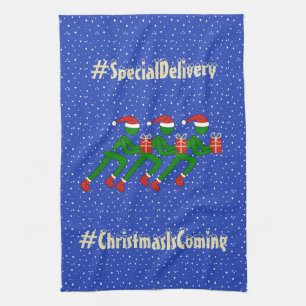 Christmas sports running custom quote blue tea towel
