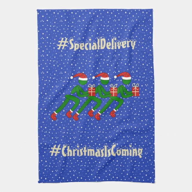 Christmas sports running custom quote blue tea towel (Vertical)