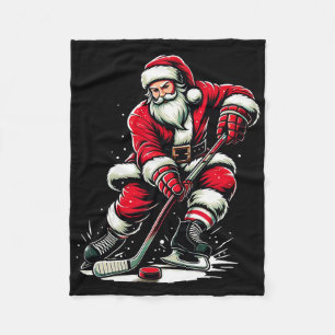 Christmas Sports Santa Plays Ice Hockey Fleece Blanket