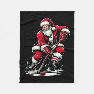 Christmas Sports Santa Plays Ice Hockey Fleece Blanket