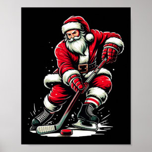 Christmas Sports Santa Plays Ice Hockey Poster