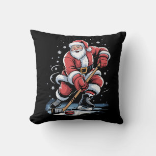 Christmas Sports Santa Plays Ice Hockey Xmas  Cushion