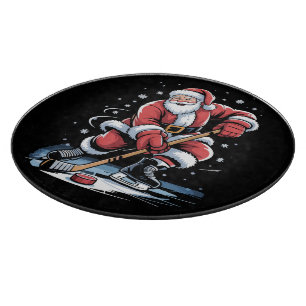 Christmas Sports Santa Plays Ice Hockey Xmas Cutting Board
