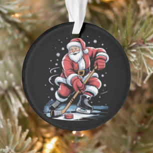 Christmas Sports Santa Plays Ice Hockey Xmas  Ornament