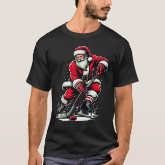 Christmas Sports Santa Plays Ice Hockey Xmas  T-Shirt