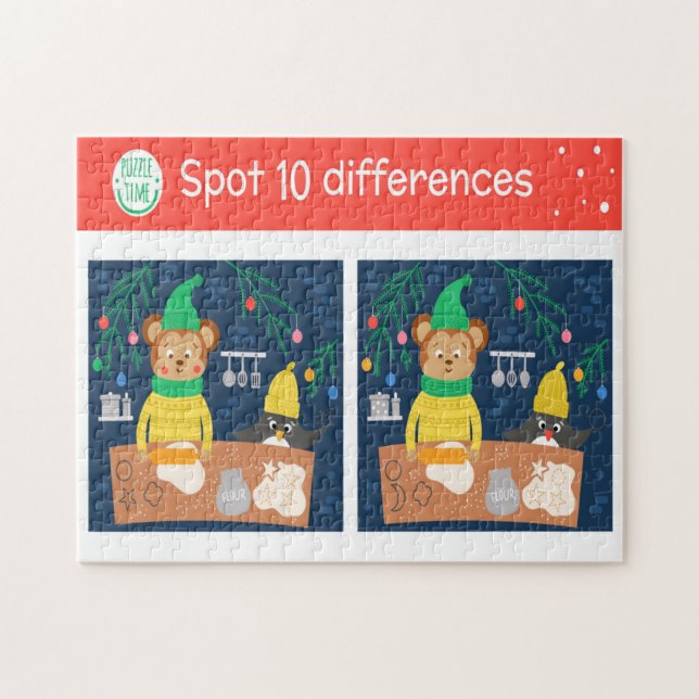 Christmas Spot 10 Differences Bear Penguin Kids Jigsaw Puzzle (Horizontal)