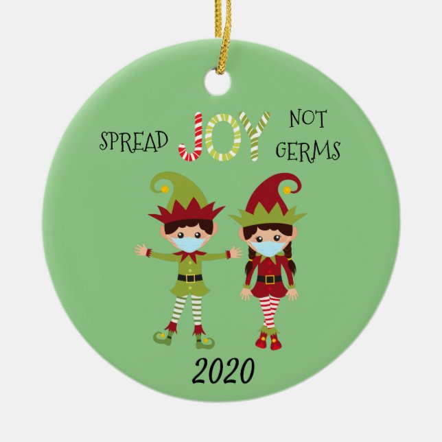 Christmas Spread Joy not Germs Elf 2020 Ceramic Tree Decoration (Front)