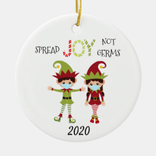 Christmas Spread Joy not Germs Elf 2020 Ceramic Tree Decoration