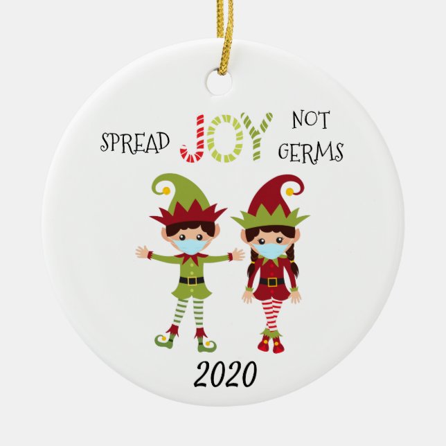 Christmas Spread Joy not Germs Elf 2020 Ceramic Tree Decoration (Front)