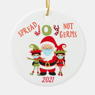 Christmas Spread Joy not Germs Elf Santa 2021 Ceramic Tree Decoration