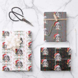 Christmas Springer Spaniel Dog Pattern Wrapping Paper Sheet