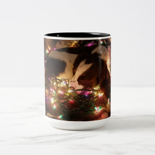 Christmas Springer Spaniel Two-Tone Coffee Mug (Center)