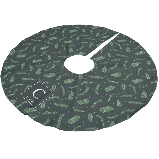 Christmas Spruce Pattern Monogrammed Brushed Polyester Tree Skirt (Angled)