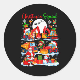 Christmas Squad Construction Trucks Excavators San Classic Round Sticker