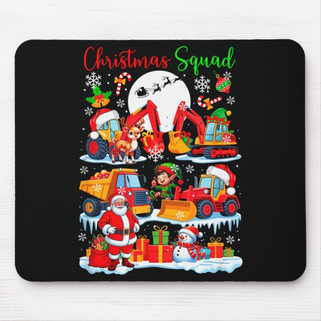 Christmas Squad Construction Trucks Excavators San Mouse Mat (Front)