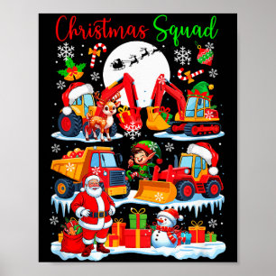 Christmas Squad Construction Trucks Excavators San Poster