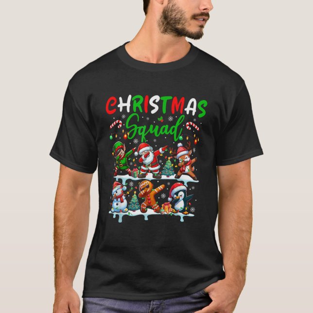 Christmas Squad Dabbing Elf Santa Reindeer Snowman T-Shirt (Front)