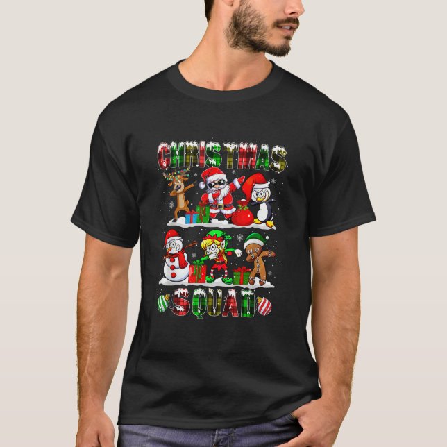 Christmas Squad Dabbing Santa Reindeer Elf Gingerb T-Shirt (Front)