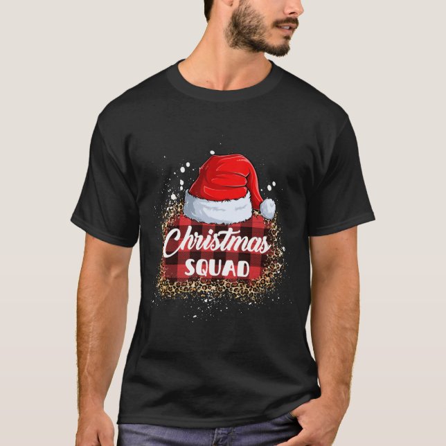 Christmas Squad Family Santa Hat Leopard Buffalo  T-Shirt (Front)