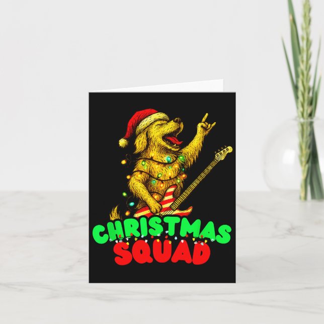 Christmas Squad Golden Retriever Dog Playing Guita Card (Front)