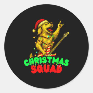 Christmas Squad Golden Retriever Dog Playing Guita Classic Round Sticker