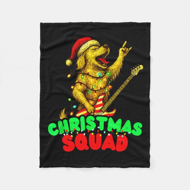 Christmas Squad Golden Retriever Dog Playing Guita Fleece Blanket (Front)