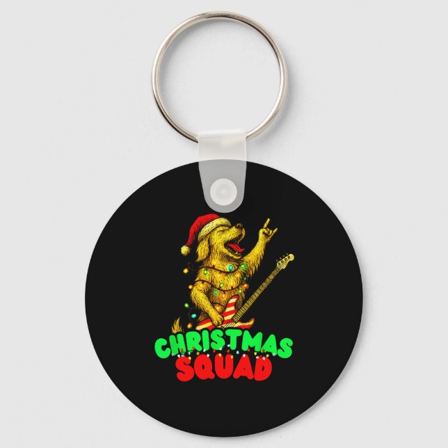 Christmas Squad Golden Retriever Dog Playing Guita Key Ring (Front)