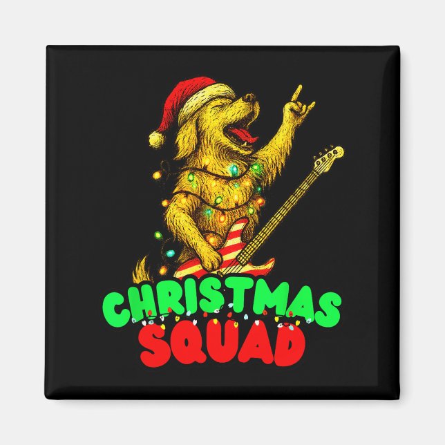 Christmas Squad Golden Retriever Dog Playing Guita Magnet (Front)