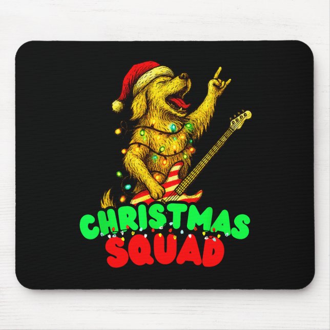 Christmas Squad Golden Retriever Dog Playing Guita Mouse Mat (Front)