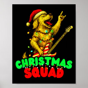 Christmas Squad Golden Retriever Dog Playing Guita Poster