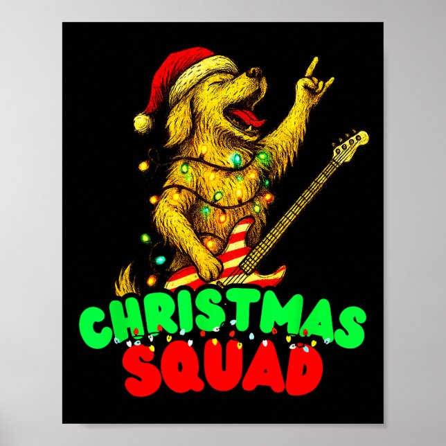 Christmas Squad Golden Retriever Dog Playing Guita Poster (Front)