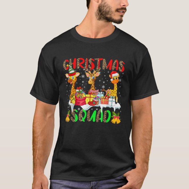 Christmas Squad Leopard Three Santa Reindeer Elf G T-Shirt (Front)