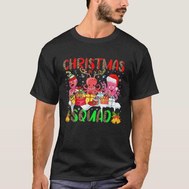 Christmas Squad Leopard Three Santa Reindeer Elf O T-Shirt (Front)