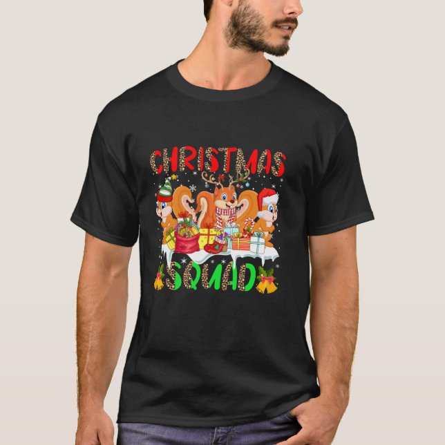 Christmas Squad Leopard Three Santa Reindeer Elf S T-Shirt (Front)