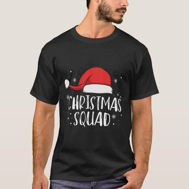 Christmas Squad Light Red Santa Hat Family Matchin T-Shirt (Front)