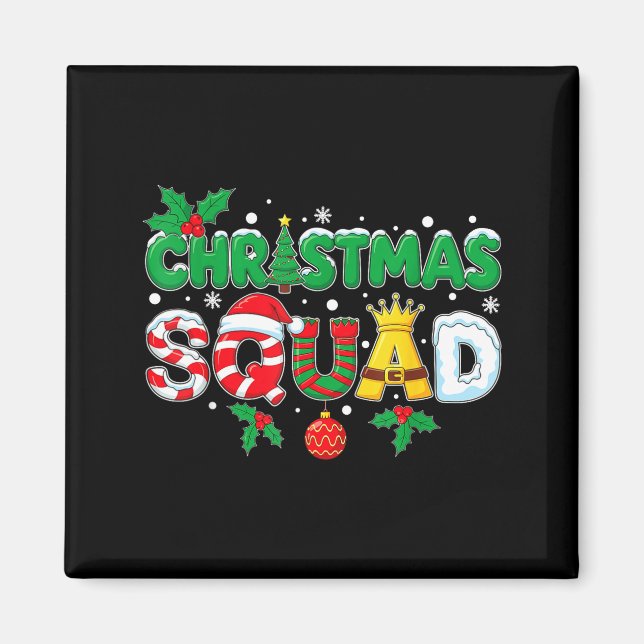 Christmas Squad Merry Xmas Family Holiday Snow Elf Magnet (Front)
