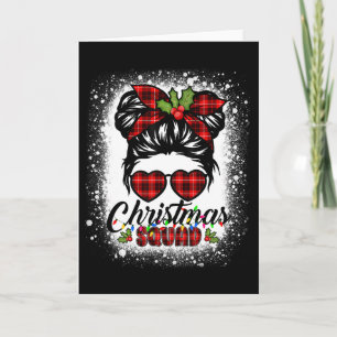 Christmas Squad Messy Bun Buffalo Plaid Leopard Wo Card