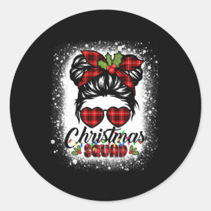 Christmas Squad Messy Bun Buffalo Plaid Leopard Wo Classic Round Sticker