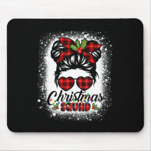Christmas Squad Messy Bun Buffalo Plaid Leopard Wo Mouse Mat