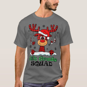 Christmas Squad Plaid Reindeer Santa Hat 5th Grade T-Shirt