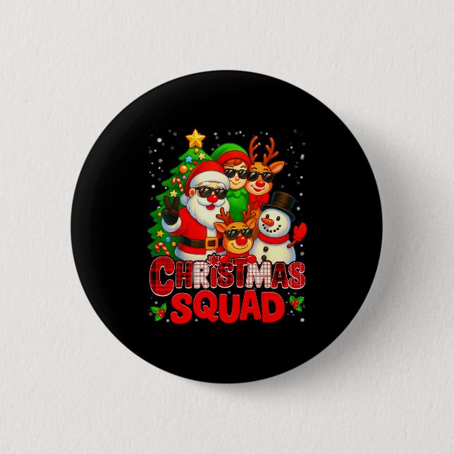 Christmas Squad Plaid Santa Snowman Elf Rudolph Xm 6 Cm Round Badge (Front)