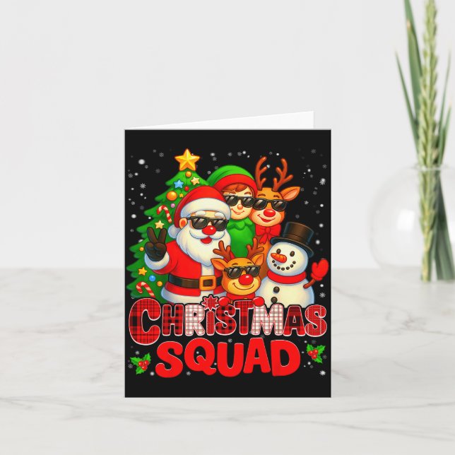 Christmas Squad Plaid Santa Snowman Elf Rudolph Xm Card (Front)